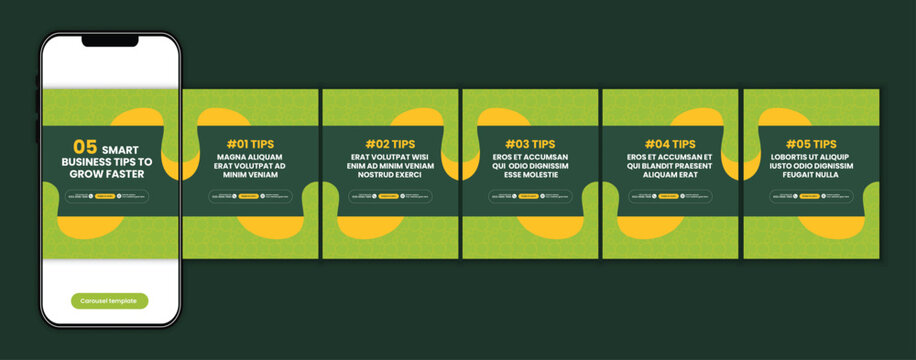 Professional 5 Tips Social Media Carousel Layout for Business Growth Marketing Instagram LinkedIn Template