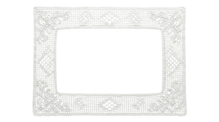 Wide rectangular white crocheted lace frame with floral motifs on a transparent background © Vitalo4ok