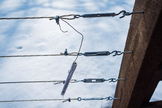 Contemporary Urban Art. Sleek Metallic Cables Stretch Skyward. Minimalist Steel Strings Traverse Vibrant Blue Sky. Modern Industrial Design Blends With Winter Sky And Urban Tension