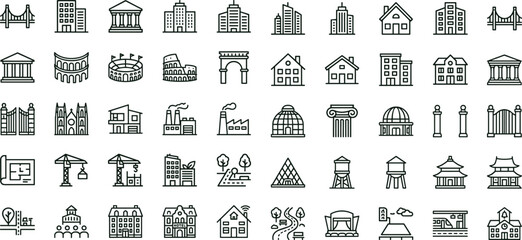 Architecture landmarks outline vector icon set featuring buildings monuments infrastructure structures city skyline housing and urban development applications © Abraham