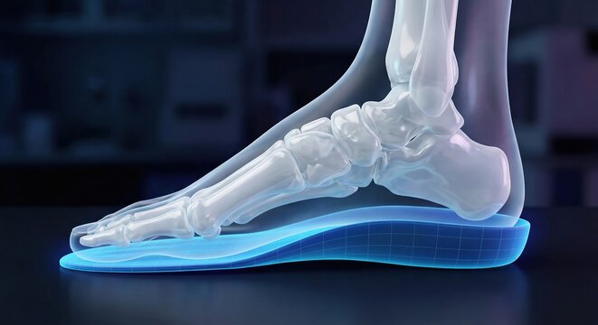 3D render of foot bone structure with orthopedic insole