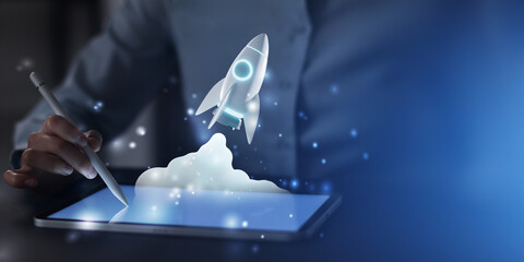 Innovative startup launch through cloud platform and digital strategy. © Artemii Sh