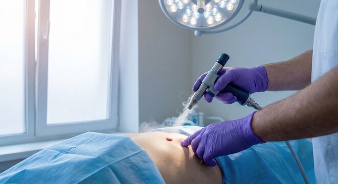 Dermatologist performing cryosurgery on skin lesion