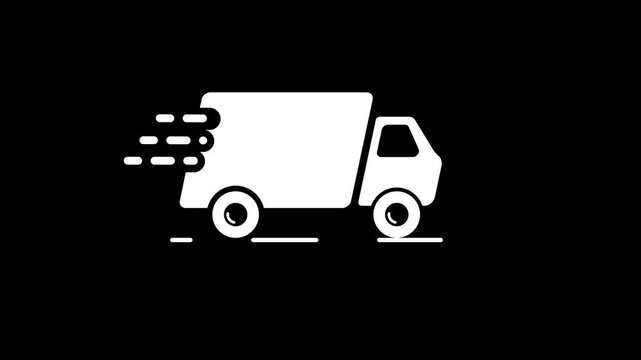 Fast delivery truck with speed line animation isolated on black background