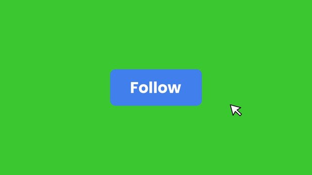 Follow button changing to following with mouse click animation isolated on green background