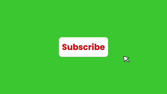 Subscribe button changing to subscribed with mouse click animation isolated on green background