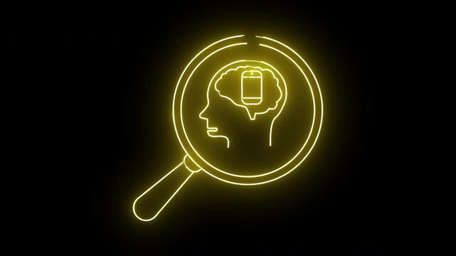 Digital Addiction Concept Magnifying Glass on Mind with Phone.