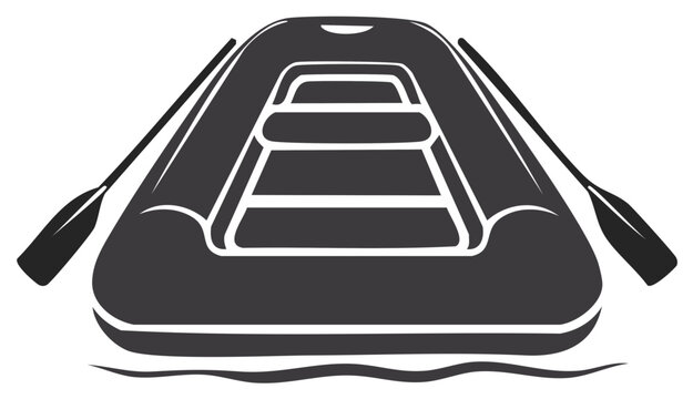 Inflatable raft with oars floats gently on water vector graphic illustration