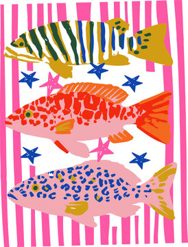 Preppy Fish Png svg, Female Fishing svg, Colorful Maximalist Sublimation svg, Summer Vacation svg, Girls Fish Too svg