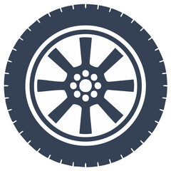 Fototapeta premium Wheel Symbol: Automotive Tire with Distinct Tread Pattern and Bold Spokes in a Minimalist Isolated Icon