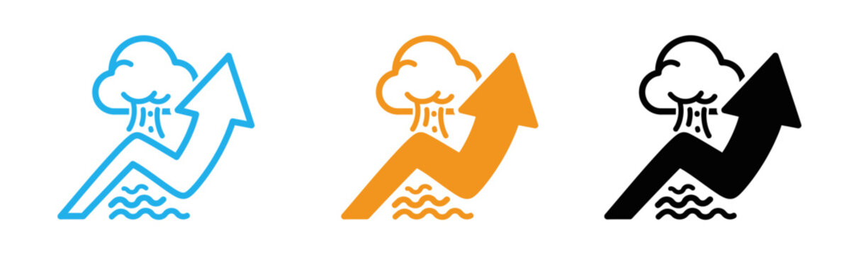 Stormy Mountain Weather Logo Set. Thunder Cloud, Lightning Peak, Rain Wave Nature Vector Icons