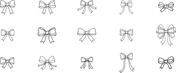 Fototapeta premium Collection of black and white bow tie illustrations in a grid layout