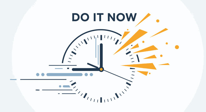 Urgency concept: Clock exploding with "Do It Now" text, representing time passing fast
