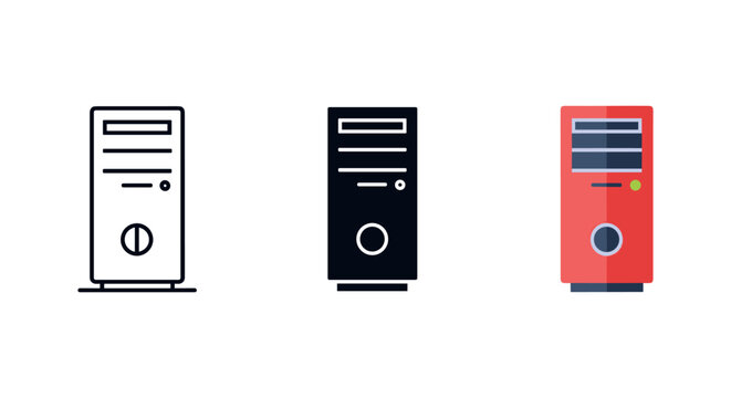 computer tower icons in black, white and red