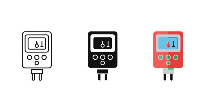 electricity meter icons in white, black, and red
