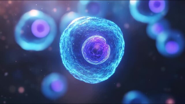 Microscopic view of cells in a video, with a close-up angle and vibrant blue hues. Live desktop wallpaper.