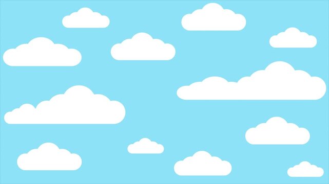 Fluffy white clouds drifting across the sky, a spinning yellow sun, and a rising multicolored rainbow. Looping vector animation. Beautiful summer landscape. A backdrop for a summer vacation.