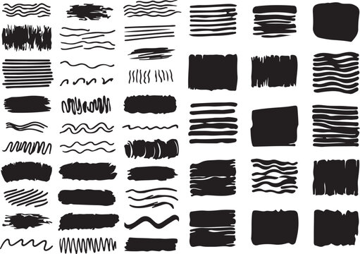 Black Marker Brush Strokes, Grunge Scribbles, Hatching Lines, and Abstract Wavy Patterns for Distressed Graphic Design,