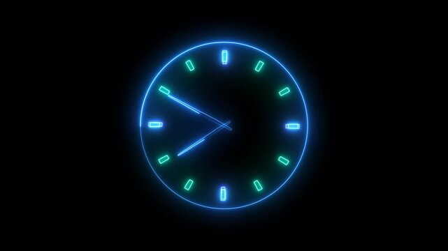 Analog clock animation on transparent background . Clock icon flat style. Twenty four hours clock hand spinning animation. Analog clock spinning animation with alpha channel in 4k.