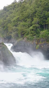 Petrohu&eacute; Falls: Stunning turquoise waterfalls in Vicente P&eacute;rez Rosales National Park, Chile. Natural landscape of crystal-clear water and Valdivian forest in the Los Lagos Region, Chilean Patagonia.