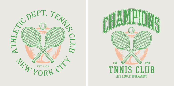 intage New York City Athletic Dept. Tennis Club Illustration - Retro Est. 1992 City League Tournament Graphic with Crossed Rackets and Ball - Classic Collegiate Varsity Style Apparel T-Shirt Design Ar
