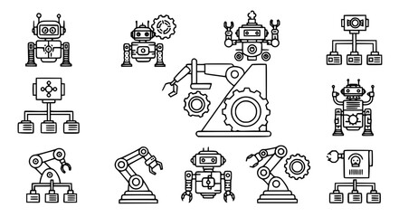 Fototapeta premium Automation Robotics Vector with Bots Gears and Smart Systems