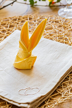 FRANCE-DIJON-EASTER-NAPKIN-FOLDING-RABBIT