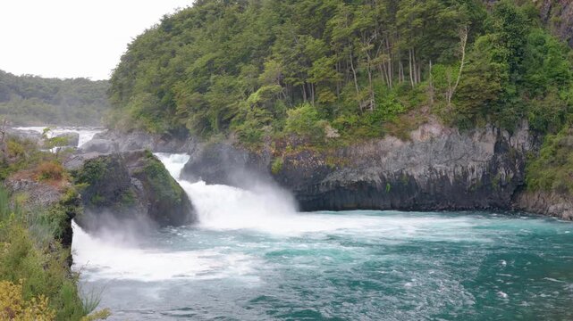 Petrohu&eacute; Falls: Stunning turquoise waterfalls in Vicente P&eacute;rez Rosales National Park, Chile. Natural landscape of crystal-clear water and Valdivian forest in the Los Lagos Region, Chilean Patagonia.