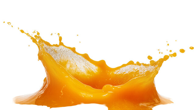 Orange juice splash with droplets, isolated on transparent background