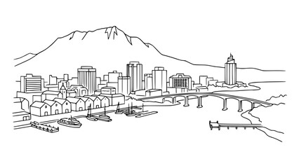 Fototapeta premium Hobart Tasmania Skyline Line Art Australia Coastal City Illustration