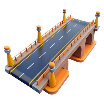 3d miniature bridge with streetlights isolated on transparent background