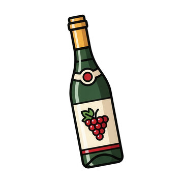 A bottle of wine with a label of grapes isolated on transparent background