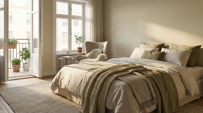 Cozy bedroom with balcony access and natural light creating a serene atmosphere