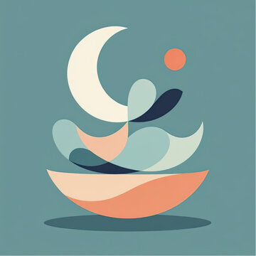 Balance of Life as simple forms gently opposing across  space, delicate tones, representing consonance and inner balance, clean design.eps