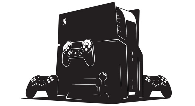 Xbox One console, gaming controller, black vector, illustration, gaming setup