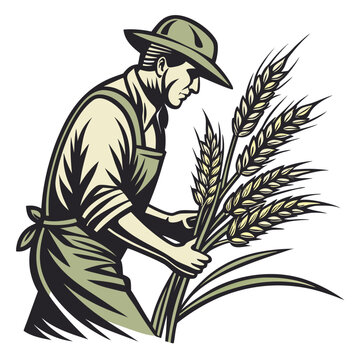 Vector illustration of a farmer holding wheat