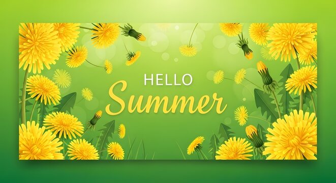 Hello summer with dandelions and bees