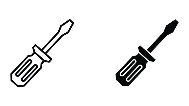 Two different screwdrivers depicted in contrasting black and white styles.