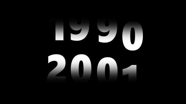 Fast time lapse speed timer showing years changing from 1960 to 2022 on black background representing historical progress future transition passing rapid chronology visual animation alpha channel.