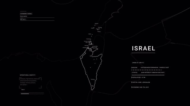 Israel Tel Aviv Jerusalem HUD Map with cities and bourders countries PNG Alpha 2D infographic
