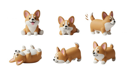 Fototapeta premium animated corgi dogs posed on white backdrop for commercial or social media usage