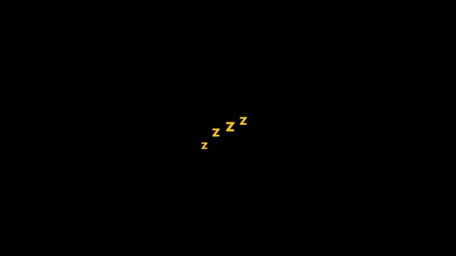 Sleeping zzz snoring symbol animation on black background.Sleeping Zzz text word, cartoon style. Animation of movement of zzz sleep icons.