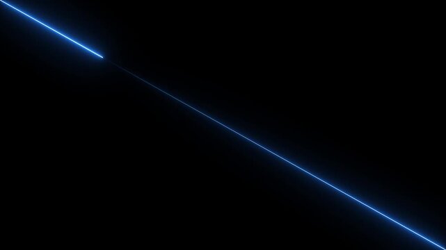 Straight neon lazer line color blue black background.Glowing blue neon Straight neon lazer animation of horizontal line on straight neon lazer line, seamless loop.
