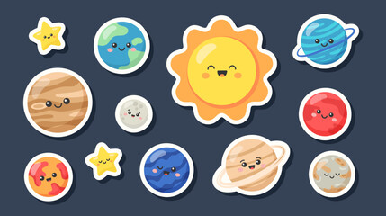Collection of cute planet stickers. Vector illustration © Zhanna