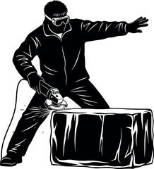 Sketch of a person operating machinery possibly a lathe or milling machine in a workshop setting © SampaRani