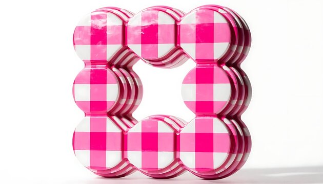 Pink and white gingham checkered polaroid photo frame with shadow. AI GENERATED.
