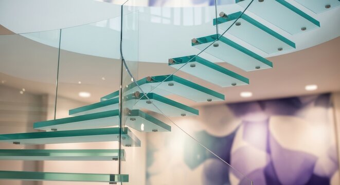 Modern cantilevered floating glass staircase creating a light and airy architectural feature