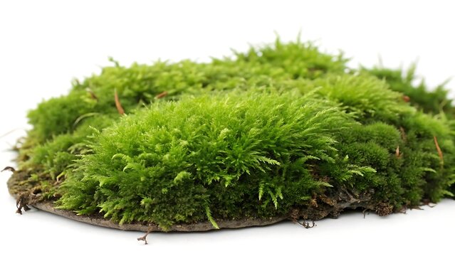 Lush green forest moss patch texture isolated on background with shadow. AI generated.