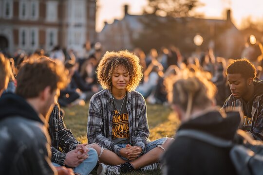 Gen Z Students Praying Together on College Campus