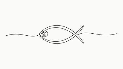 Obraz premium Minimalist single line drawing of a fish swimming through wavy lines representing water on a plain background